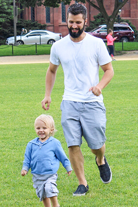 Matt Hostettler and his son running